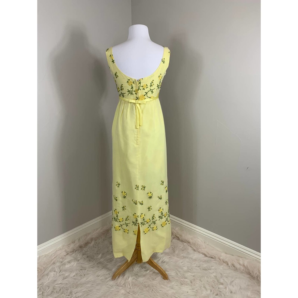 Vintage 50s 60s Bridgerton Jane Austen Regency Midcentury Maxi Yellow Dress ~XS - Picture 3 of 14